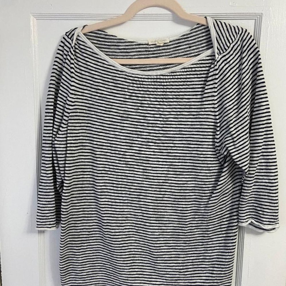 Eileen Fisher Black and White Striped Boatneck Top